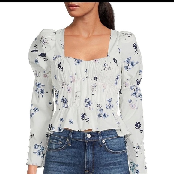Wayf Tops - ⭐️NWT,WAYF Gathered Bustier,Floral Sweetheart Neck,Puffed Sleeve,RuchedMSRP $128